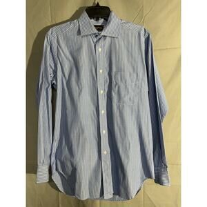 Ben Silver Shirt Men Large 14.5 33 Blue Striped Spread Collar Button Charleston